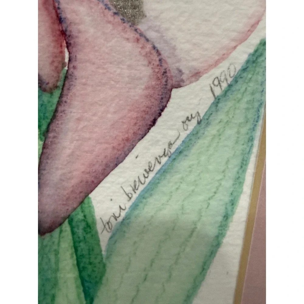 Vintage Toni Biewenga Ory Calla Lily Art Pair Signed 1990 Pink Floral Wall Decor